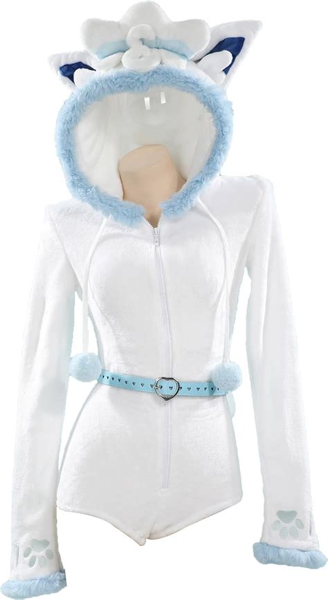 Mobbunny Womens Anime Cosplay Costume Fluffy Romper Onesie Pajamas White Blue Furry