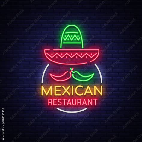 Mexican restaurant is a neon sign. Bright glow sign, neon banner ...