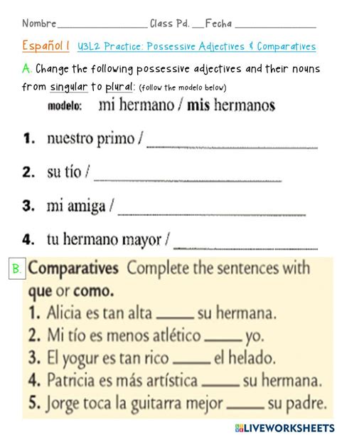 Possessive Adjectives Spanishtwocom Worksheets Library