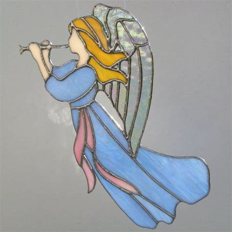 Angel With Trumpet Stained Glass Suncatcher Christmas Home Decor