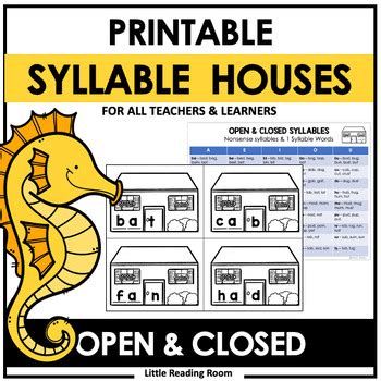 Syllable Houses For Open And Closed Syllables Sor By Kristen Mason