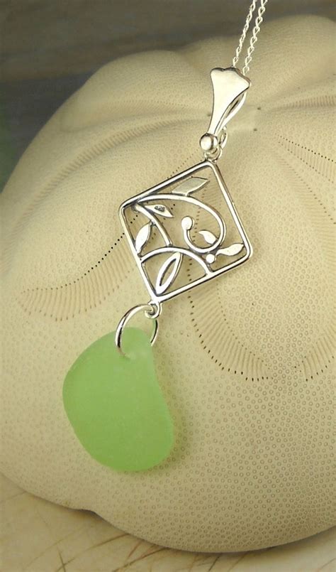 Sterling Silver And Genuine Sea Foam Sea Glass Necklace Sea Glass Necklace Stained Glass