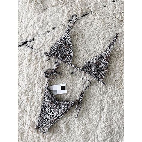 Sexy Halter Lace Up Bikini Women Swimsuit Leopard Print Bikini Sets