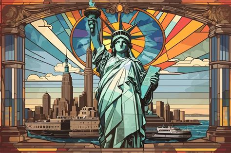 Premium Vector Statue Liberty New York Retro Stained Glass Illustration