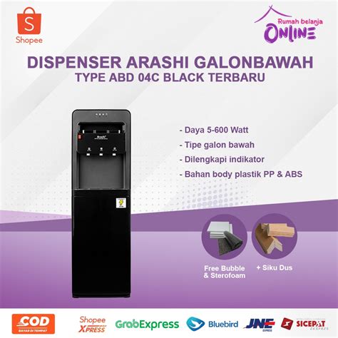 Jual Dispenser Galon Bawah Arashi Bottom Dispenser Abd C Black Neww