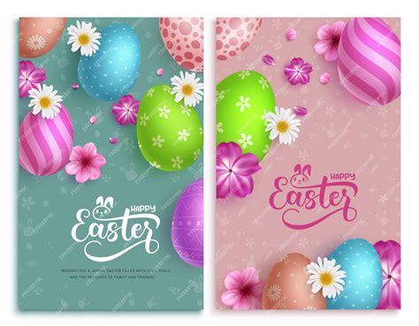 Premium Vector Happy Easter Egg Poster Vector Set Happy Easter Greeting Postcard Collection