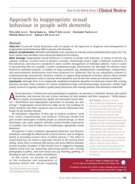 Pdf Approach To Inappropriate Sexual Behaviour In People With Dementia