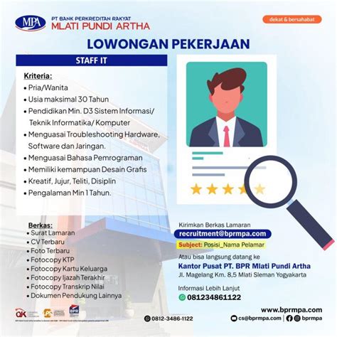 Lowongan Kerja Staff IT Di PT BPR Mlati Pundi Artha LokerJogja ID