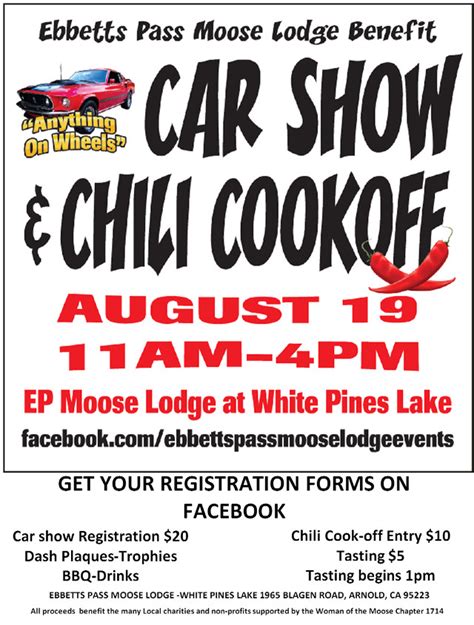 The Ebbetts Pass Moose Lodge Car Show And Chili Cook Off Is August 19th