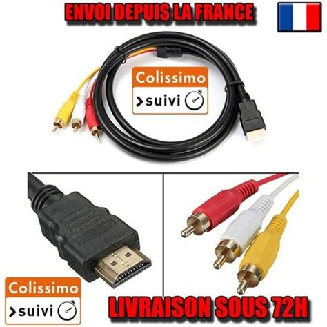 1 5M HDMI vers 3 RCA Câble Emetteur HDMI Mâle vers 3RCA Audio Video