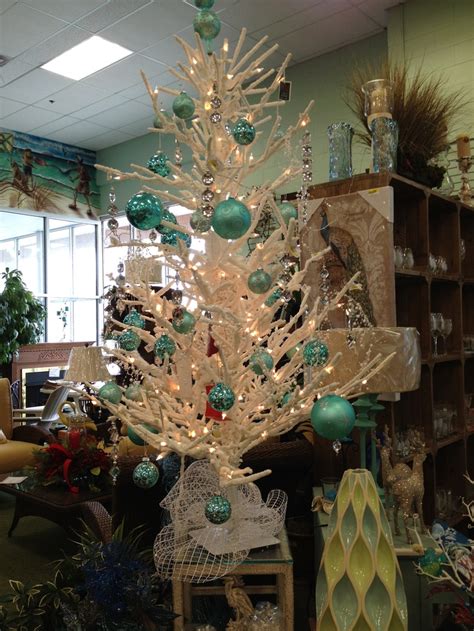 Coral Christmas Tree With Turquoise And White Decor Yes Please