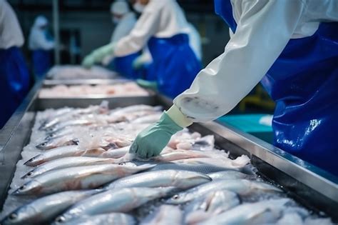 Planta De Procesamiento De Pescado Las Personas Clasifican El Pescado