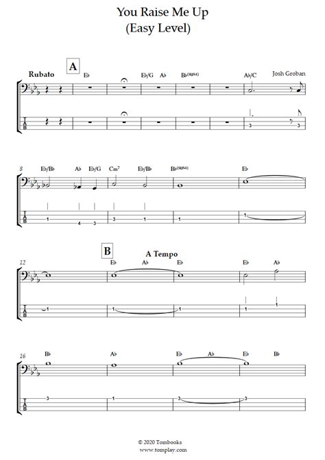 You Raise Me Up Easy Level Josh Groban Bass Tabs