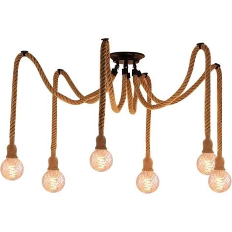 Lustre En Corde De Chanvre Suspension Luminaire Plafonnier Industriel