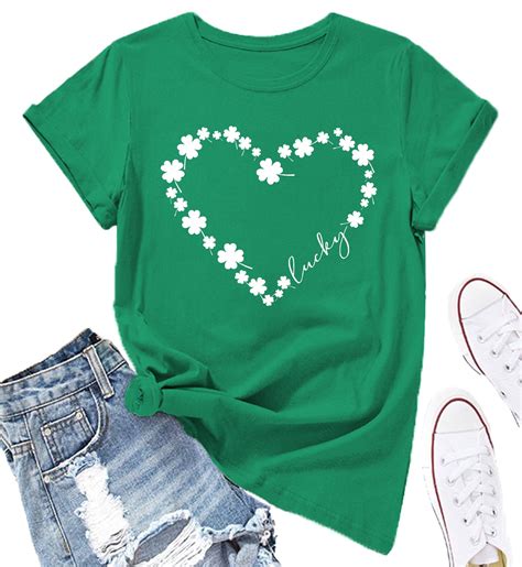 St Patricks Day Shirts For Women Shamrock Heart Graphic Tees St Patty