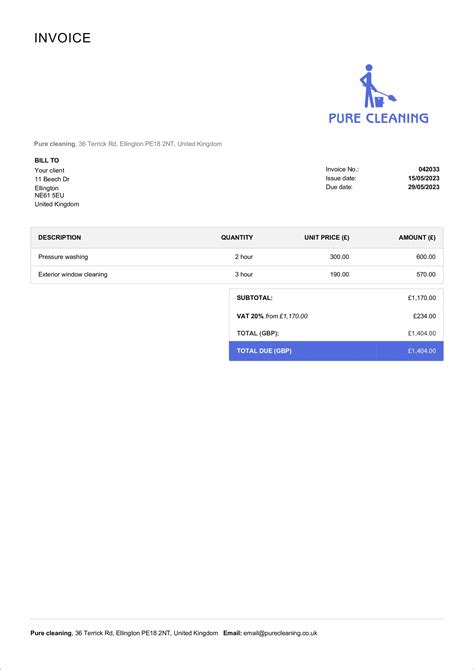 Free Uk Cleaning Invoice Templates Billdu