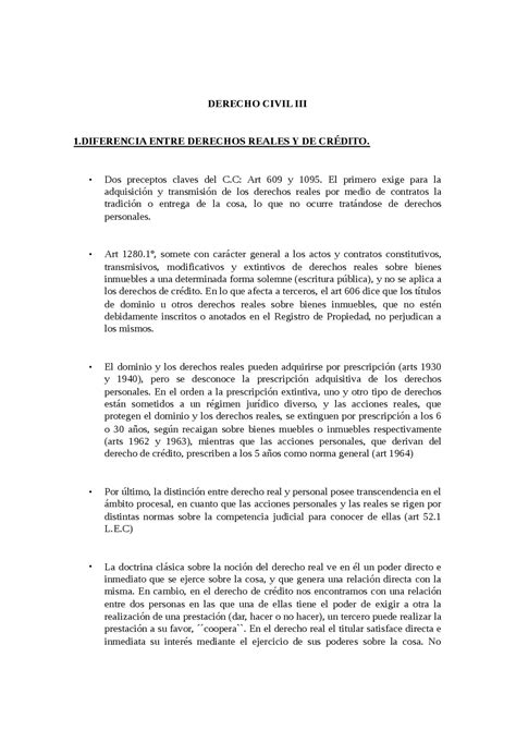 Derecho Civil Iii1diferencia Entre Derechos Reales Y De CrÉdito Dos