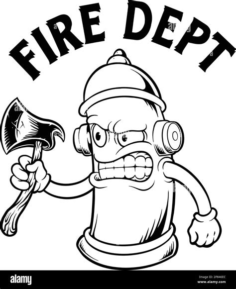 Vintage Fire Dept Hydrant Axe Black And White Vector Illustrations For