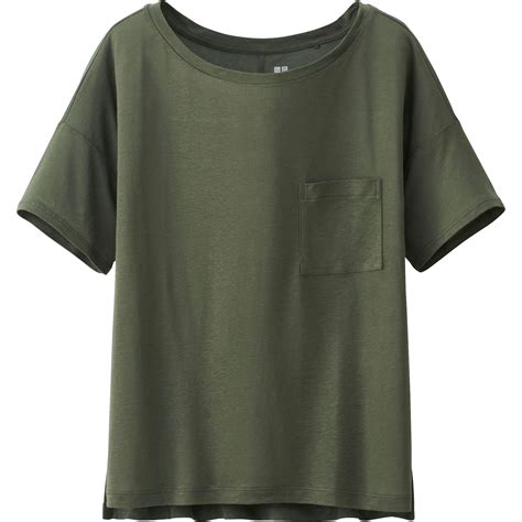 Uniqlo Women Modal Linen Short Sleeve Boxy T Shirt In Green Olive Lyst