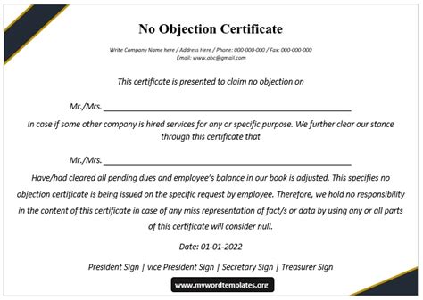 06 Free No Objection Certificate Templates My Word Templates