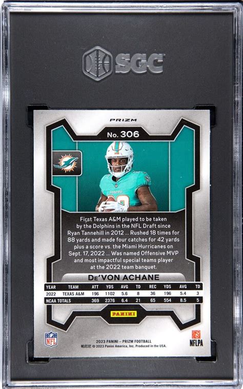 2023 Prizm Football Devon Achane Silver Variation Rookie SP RC SGC 8