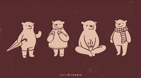 Cute Bear Silhouette Collection Vector Download