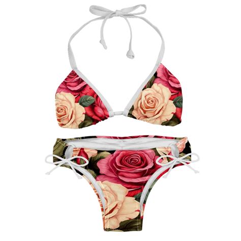 Rose Bikini Set Swim Suit Detachable Sponge Adjustable Strap Two Pack