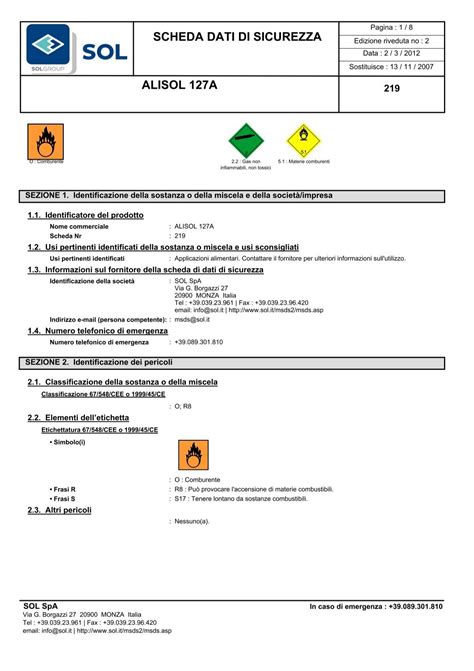 Scheda Dati Di Sicurezza Sol