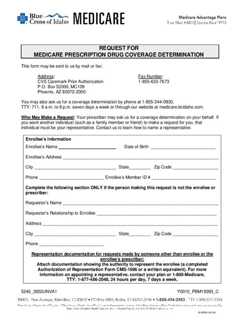 Fillable Online Request For Medicare Prescription Drug Coverage Determination Request For