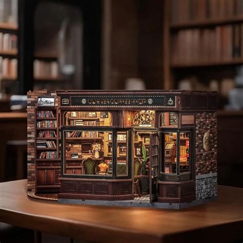 NookTales DIY Miniature Dollhouse Kit – Corner Coffee Shop with LED Lights