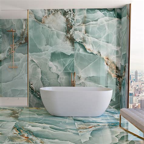 Prestige Turquoise Green Onyx Effect Polished Porcelain Tile 600x1200