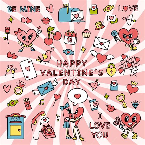 Premium Vector Trendy Groovy Valentines Day Sticker Set Retro