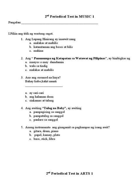 2nd Periodical Test In Mapeh 1 Pdf