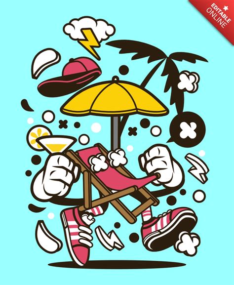 Holidays Beach Chair Cartoon Character T Shirt Design Template Modelo De Diseño Gratuita