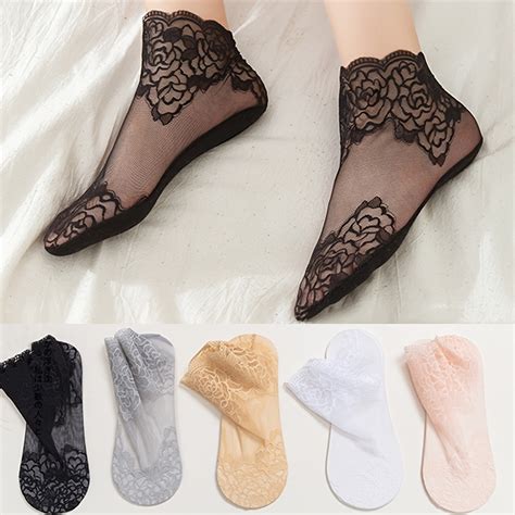 5 Pairs Womens Sock Lace Floral Trim Boat Socks Hidden Socks Fashion Invisible Lace Ankle Socks