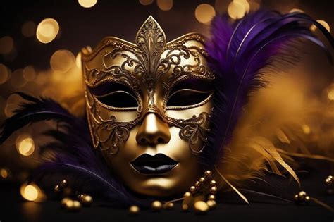 Premium Photo Gold Carnival Mask On Black Background