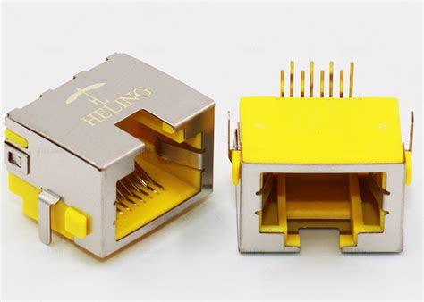 Right Angle 8p8c Rj45 Female Pcb Connector Tab Up Yellow Housing Sinking