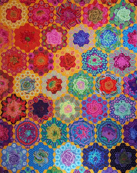 Kim S Glorious Garden Hexi Quilt That Uses The Kaffe Fassett Large