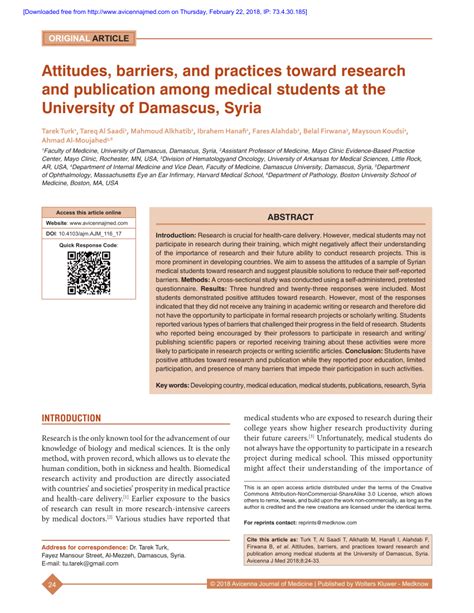 Pdf Attitudes Barriers And Practices Toward Research And