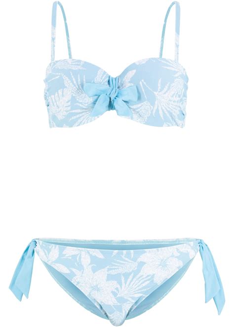 Bügel Bikini mit aufregenden Blumenprint hellblau weiß Cup B