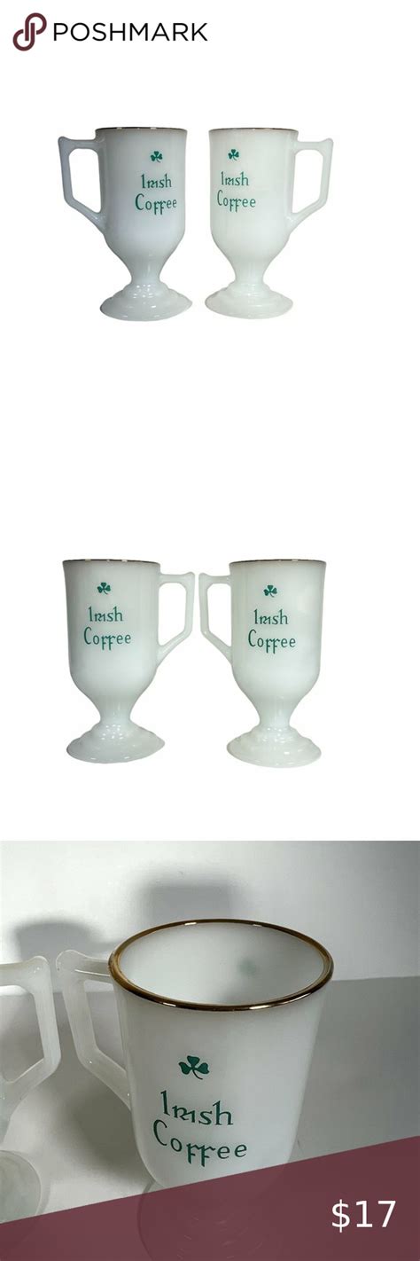 Vintage Federal Glass Milk Glass Irish Coffee Mugs Pedestal Shamrock