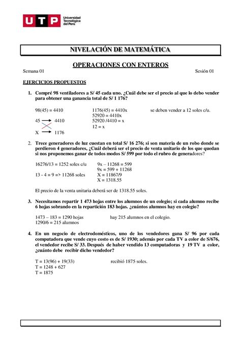 S S Resolver Ejercicios Nivelaci N De Matem Tica Operaciones Con