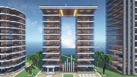 Minecraft Tutorial How To Build A Modern Hotel In Minecraft 8 With Rooftop Resort And Full