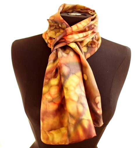 Brown Silk Scarf Hand Painted Silk Scarf Warm Tones Silk Etsy