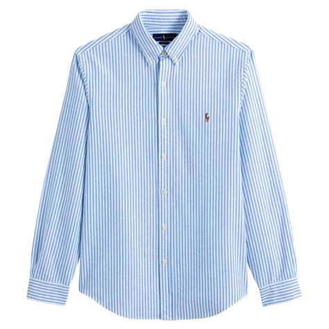 Chemise Slim En Oxford Rayures Blanc Bleu Ciel Polo Ralph Lauren La