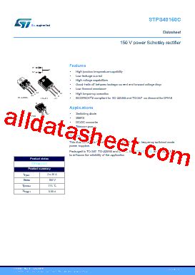 STPS40150CG TR データシート PDF STMicroelectronics