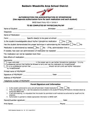 Fillable Online AUTHORIZATION FOR ADMINISTRATION OF EPINEPHRINE Fax