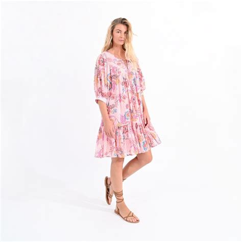 Robe courte imprimée à volants rose Molly Bracken La Redoute