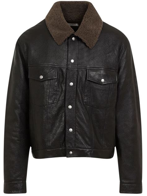 Saint Laurent Shearling Collar Detailing Jacket Black FARFETCH