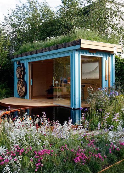 Beautifully Designed Green Roofed Garden Gazebo Made Out Of Recycled Shipping Container It